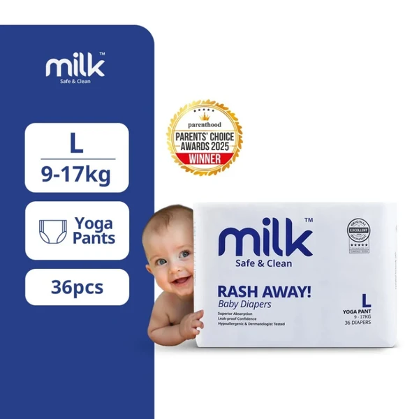 MILK Baby Diaper Yoga Pants, Size L - 36 Pcs, 9 To 17 KG