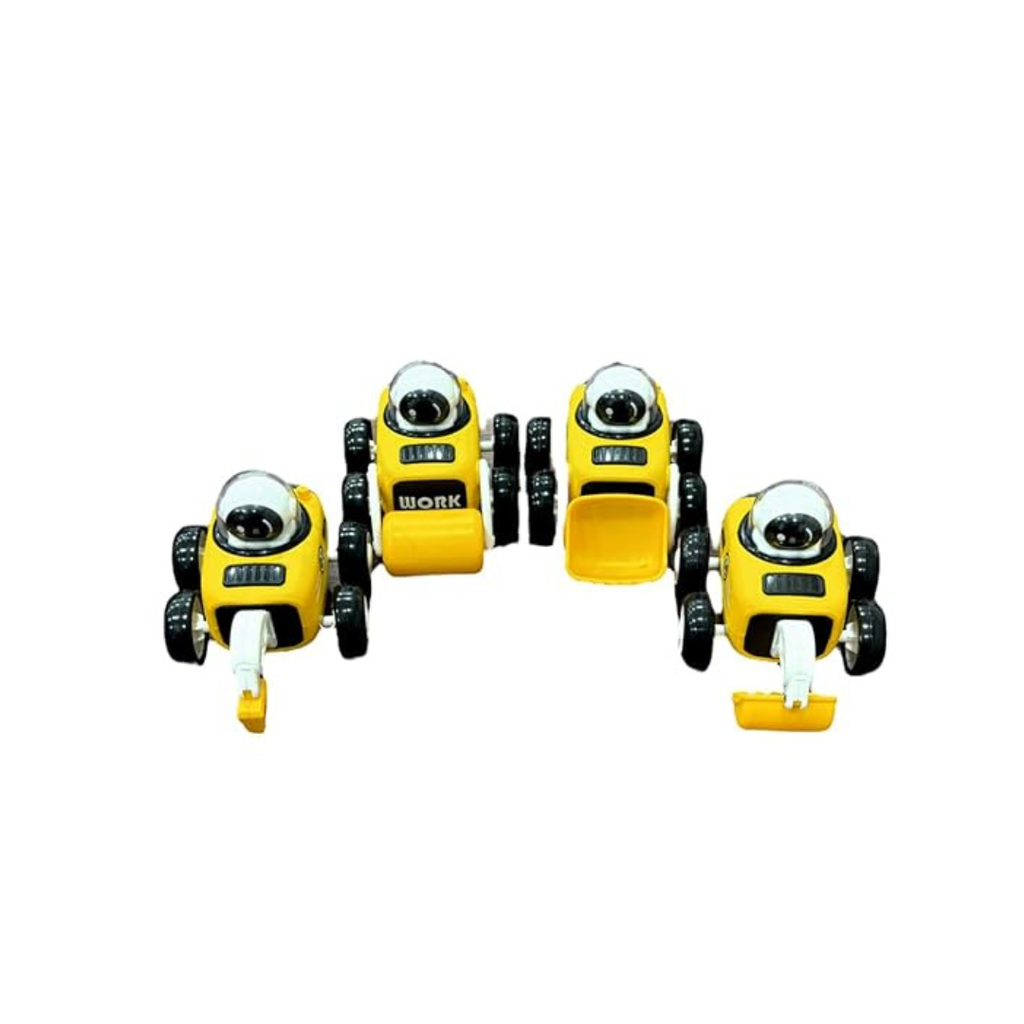 Mini construction trucks with movable bucket arms