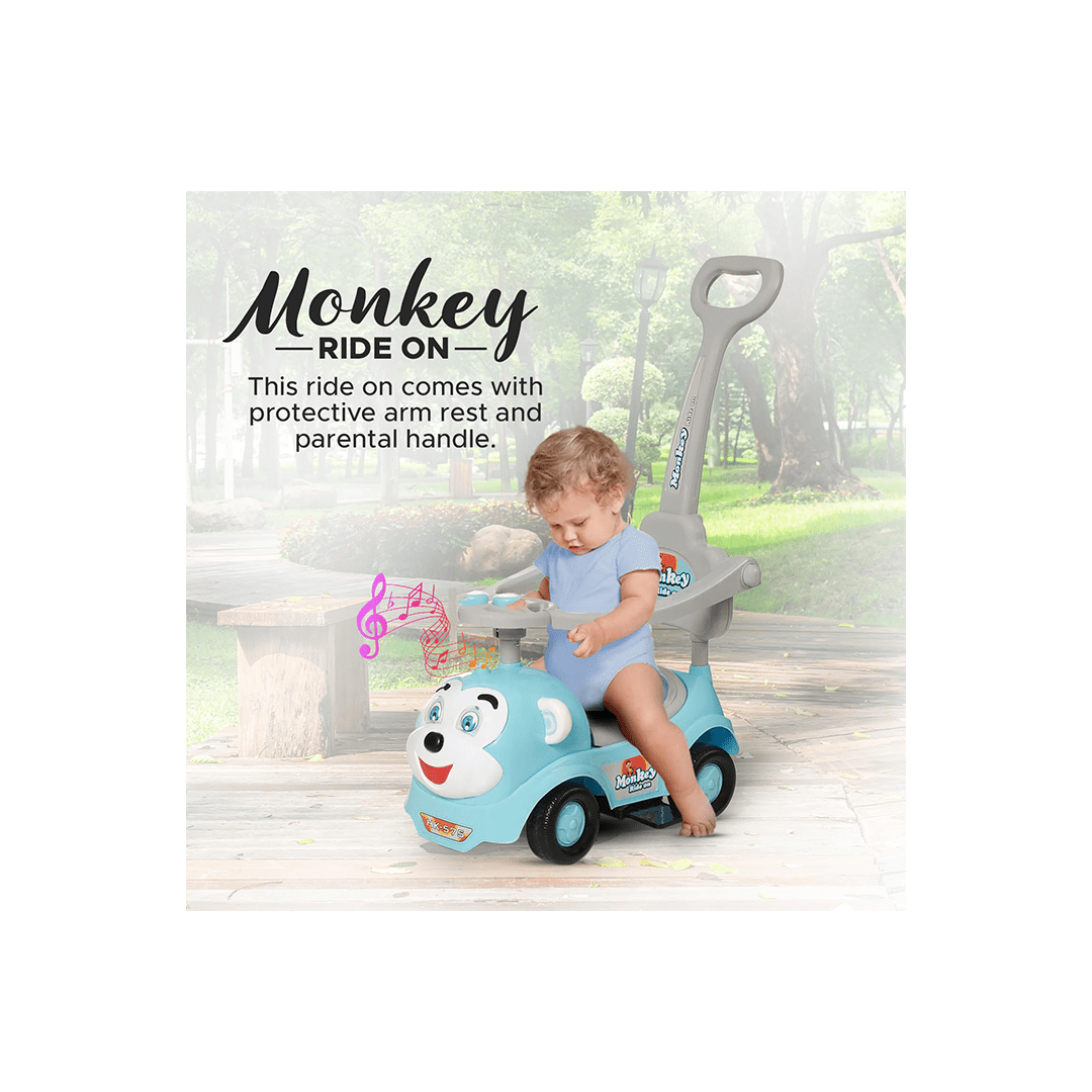 Baan Toys Ride-ons Baan Toys Dash Monkey 3 in 1 Ride on for Kids, Baby 1-3 Years, Musical Push Car with Parental Handle and Protective Arm Rest