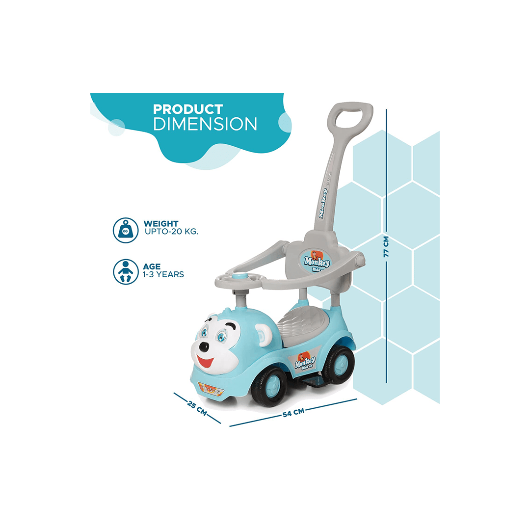 Baan Toys Ride-ons Baan Toys Dash Monkey 3 in 1 Ride on for Kids, Baby 1-3 Years, Musical Push Car with Parental Handle and Protective Arm Rest