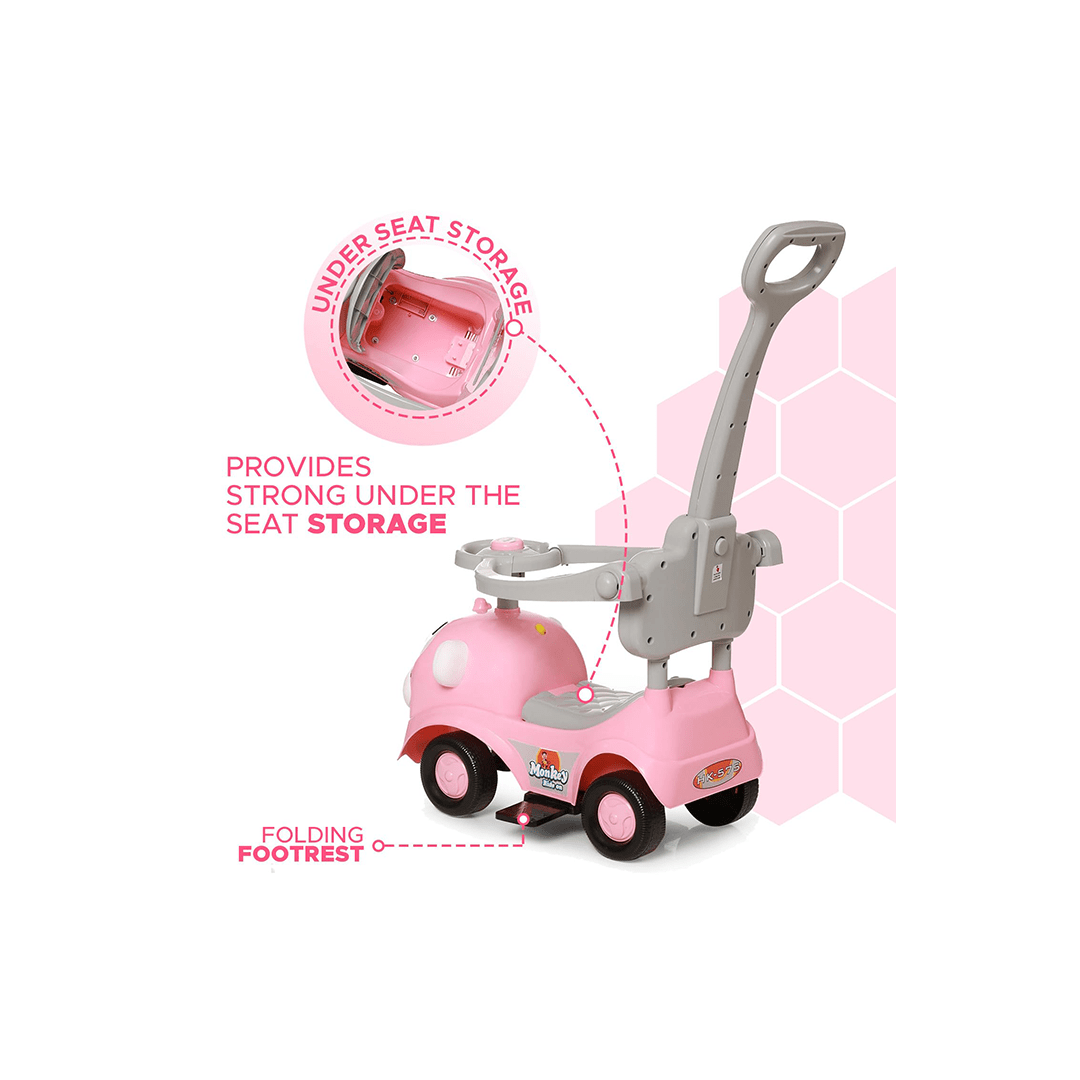 Baan Toys Ride-ons Baan Toys Dash Monkey 3 in 1 Ride on for Kids, Baby 1-3 Years, Musical Push Car with Parental Handle and Protective Arm Rest