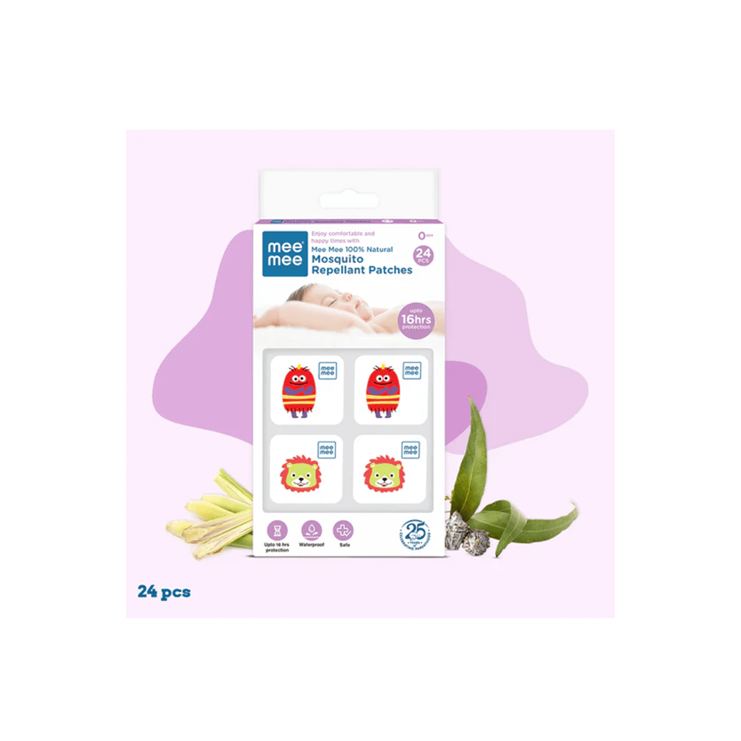 Mee Mee Baby Care Mee Mee 100% Natural Mosquito Repellant Patches with 16 Hour Protection , Waterproof 24 Pieces( 1 Month+ )