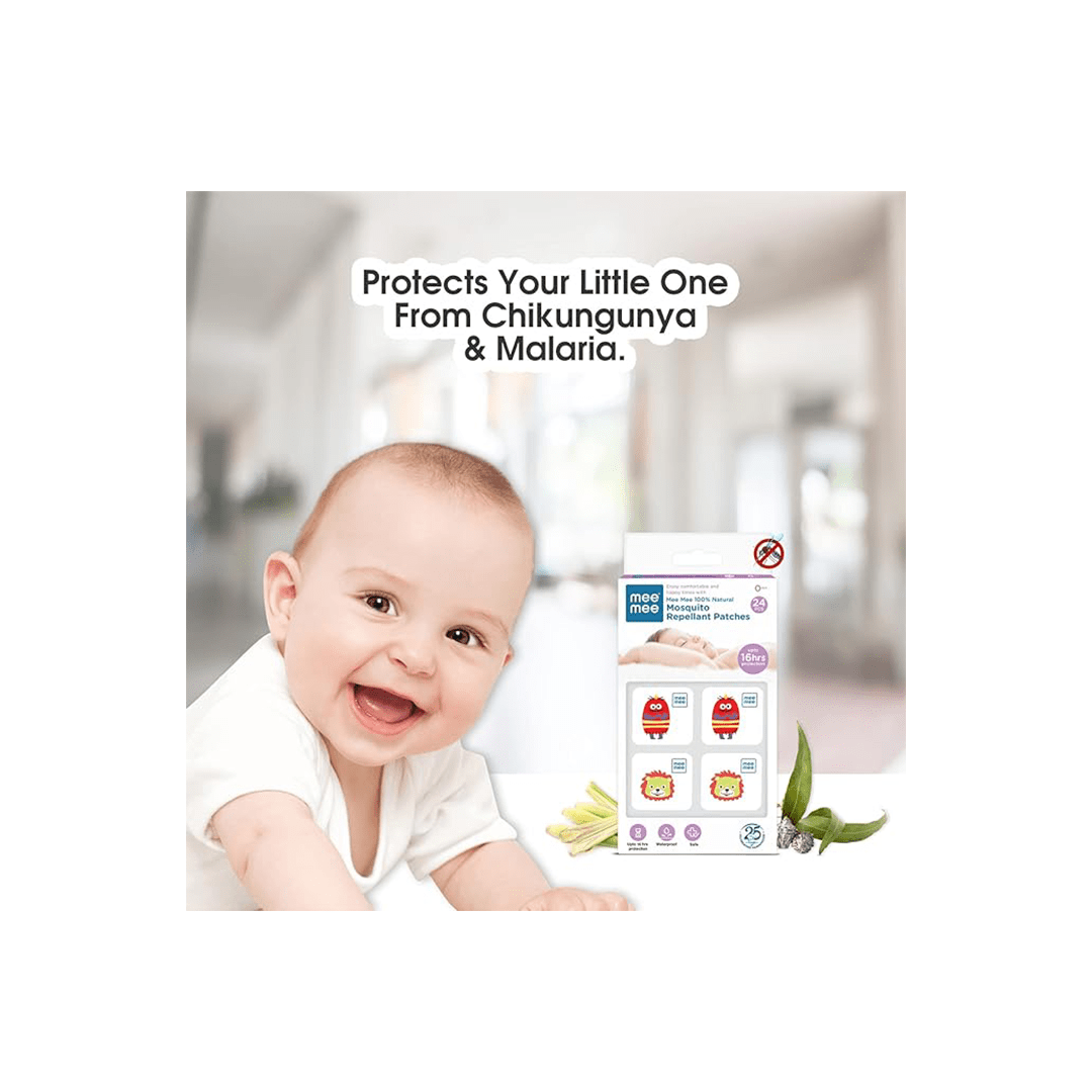 Mee Mee Baby Care Mee Mee 100% Natural Mosquito Repellant Patches with 16 Hour Protection , Waterproof 24 Pieces( 1 Month+ )