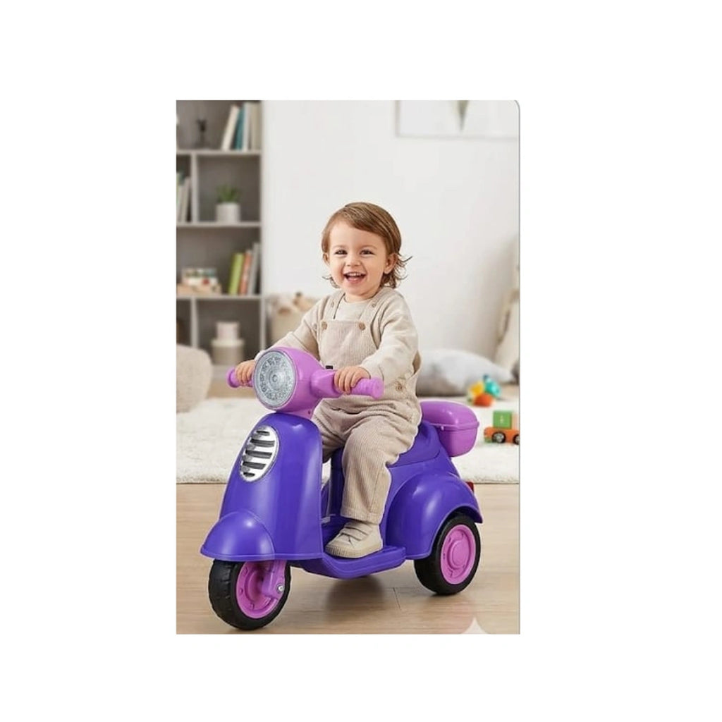 Musical Vespa ride-on scooter toddlers lights storage