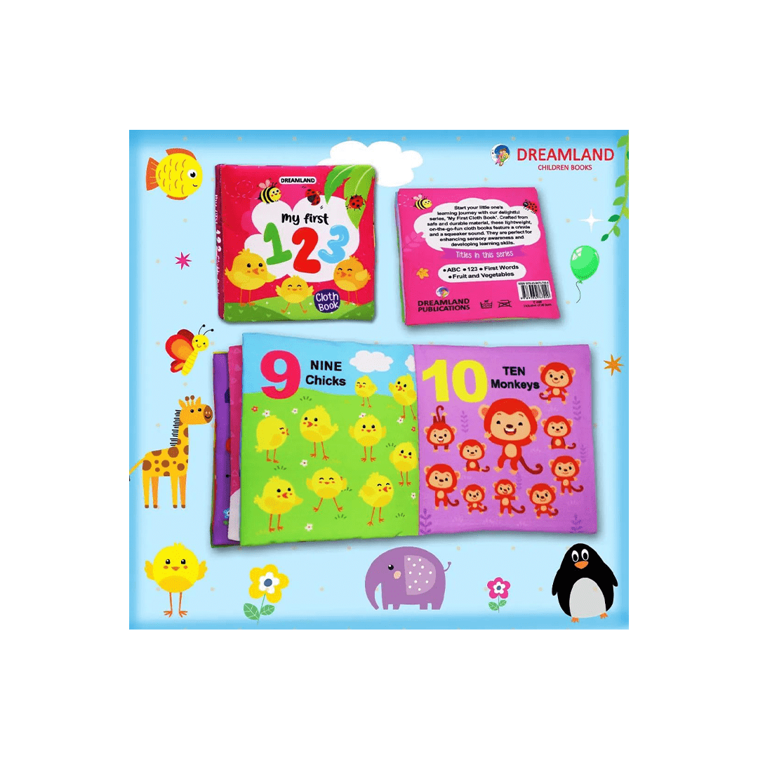 Dreamland Publications Books Dreamland My First Cloth Book 123 with Squeaker and Crinkle Paper Cloth Books (3 Months+)