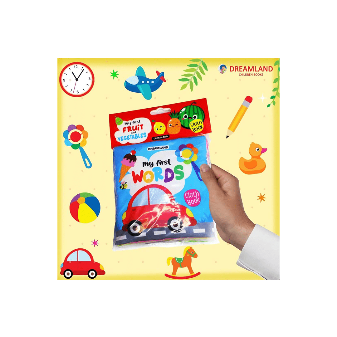 Dreamland Publications Books Dreamland My First Cloth Book First Words with Squeaker and Crinkle Paper Cloth Book (3 Months+)