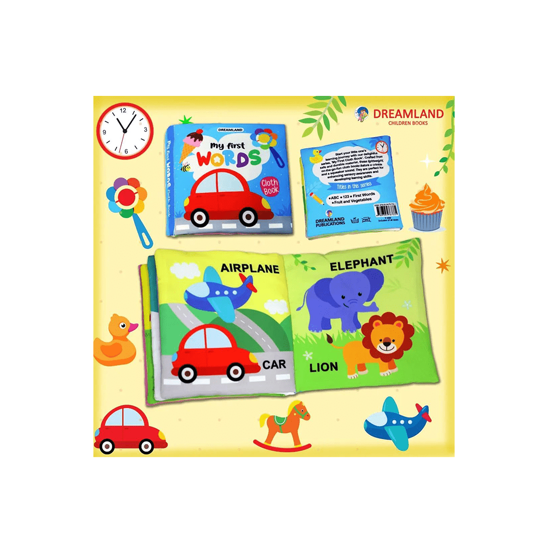 Dreamland Publications Books Dreamland My First Cloth Book First Words with Squeaker and Crinkle Paper Cloth Book (3 Months+)