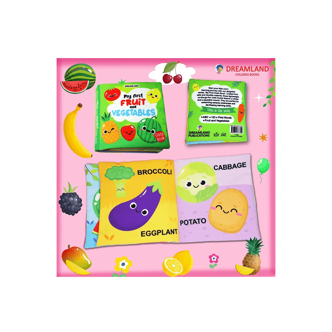 Dreamland Publications Books Dreamland My First Cloth Book Fruit and Vegetables with Squeaker and Crinkle Paper Cloth Books (3 Months+)