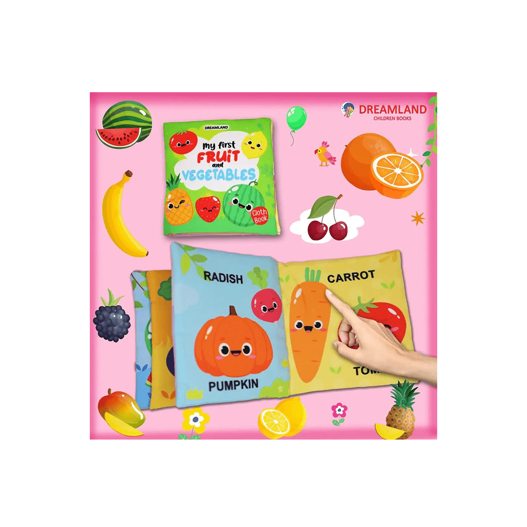 Dreamland Publications Books Dreamland My First Cloth Book Fruit and Vegetables with Squeaker and Crinkle Paper Cloth Books (3 Months+)