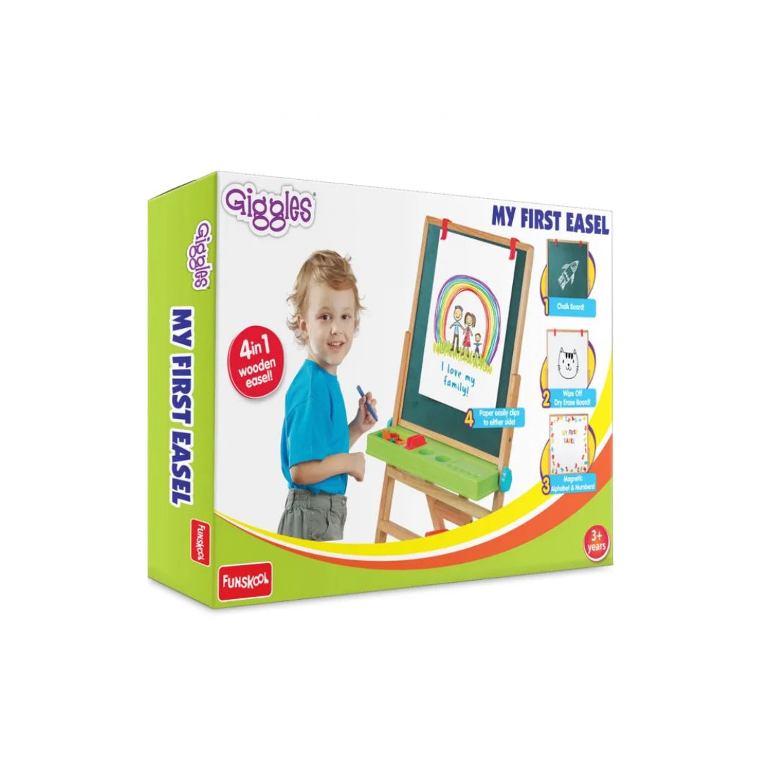 My First Easel,4in1 Double Sided Wooden Magnetic Board with Alphabets & Numbers,Learning,Fun & Engaging Activity Set for Kids (3 Year+)