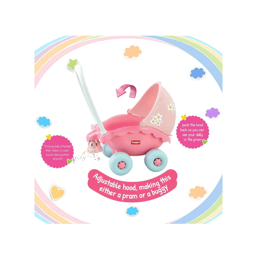Push Toy with Adjustable Hood, Rolling Wheels & Chiming Sound