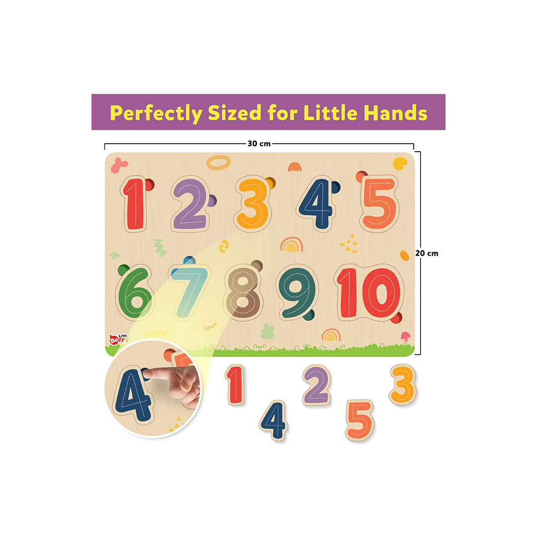 Little Berry Toys Little Berry Numbers Counting 1-10 Wooden Puzzle Tray Knob and Peg Puzzle Multicolour - 10 Pegs (2 Years+)