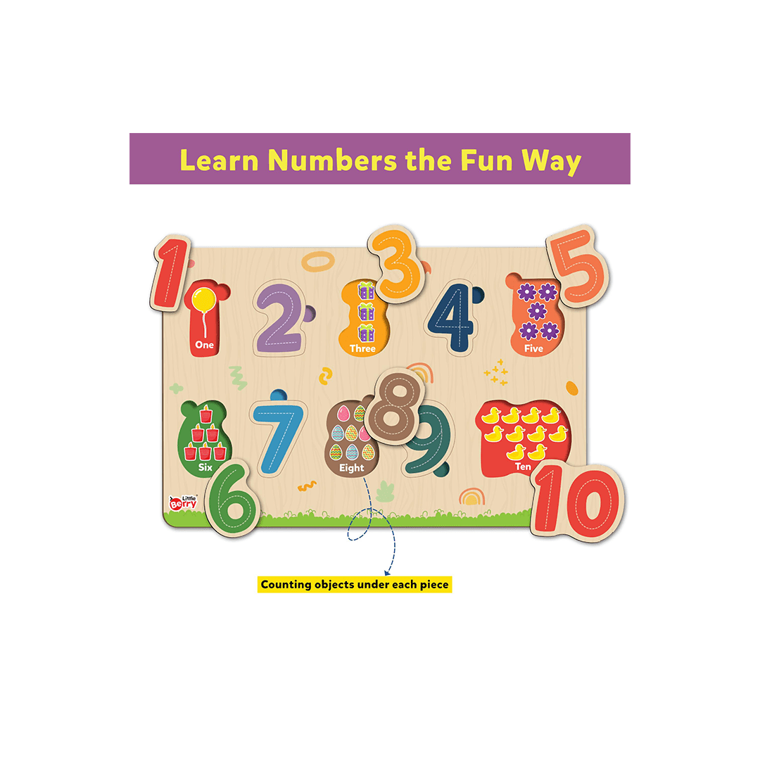 Little Berry Toys Little Berry Numbers Counting 1-10 Wooden Puzzle Tray Knob and Peg Puzzle Multicolour - 10 Pegs (2 Years+)