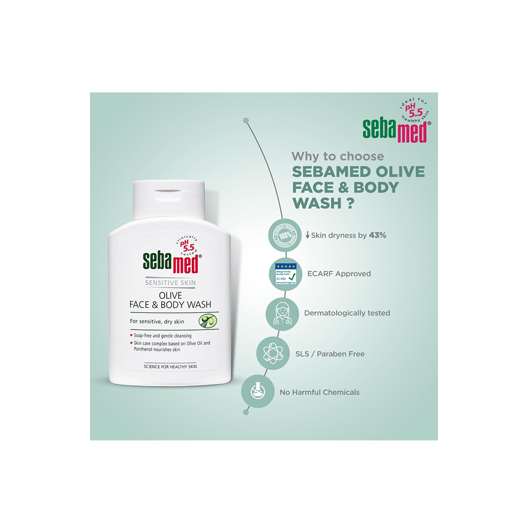 Sebamed Personal Care Sebamed Olive Face & Body Wash, Extra Mild For Sensitive, Dry Skin, Ph5.5 200ml