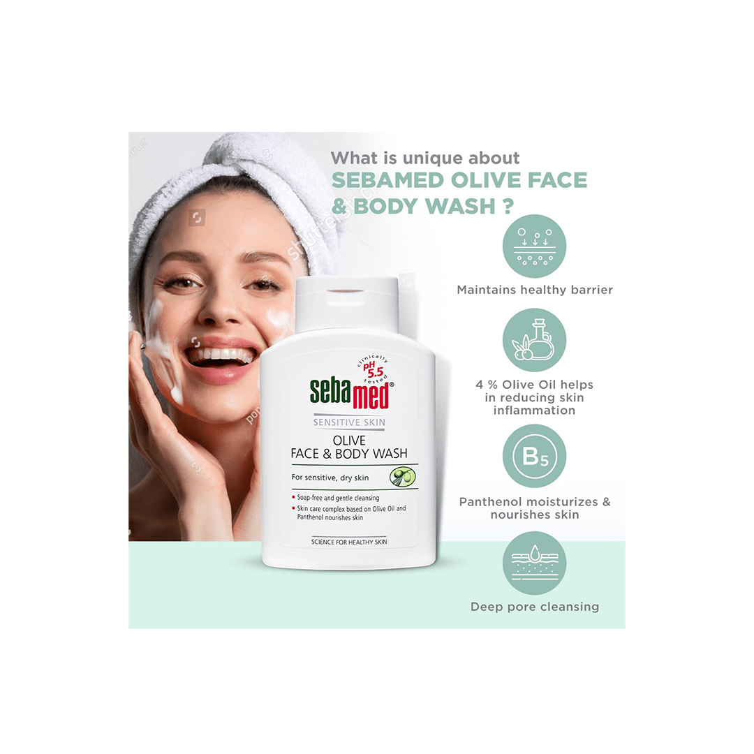 Sebamed Personal Care Sebamed Olive Face & Body Wash, Extra Mild For Sensitive, Dry Skin, Ph5.5 200ml