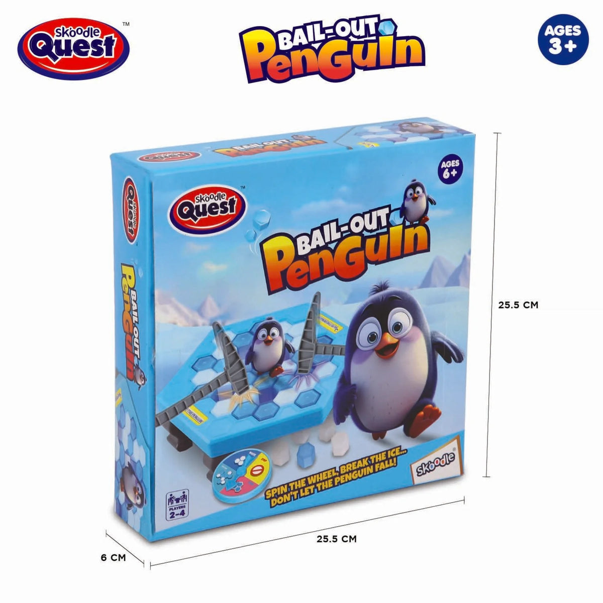 Retail box for SKOODLE Quest Bail-Out Penguin interactive balance and ice breaker game
