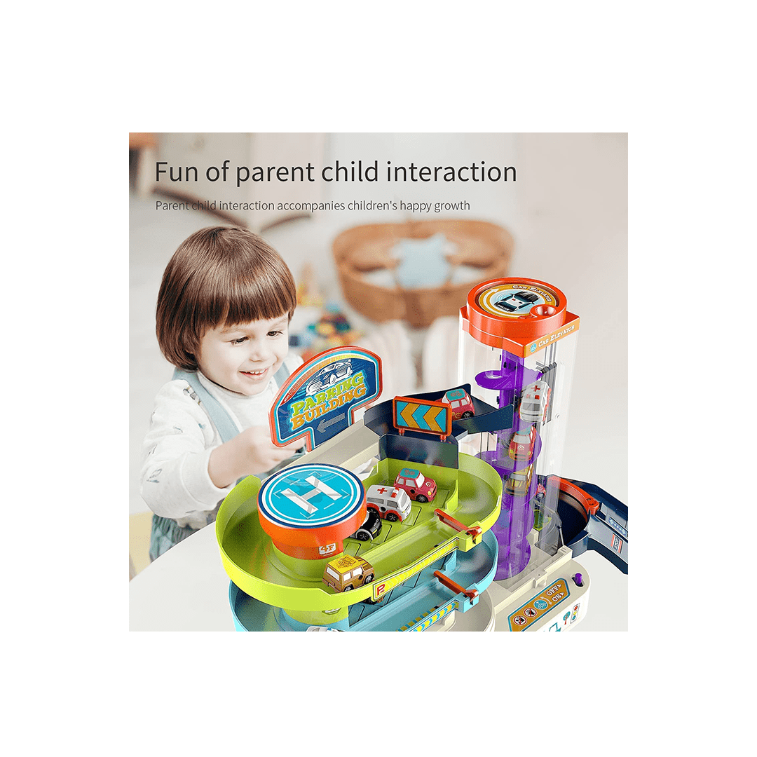 Happy Hues Toys Happy Hues 3 Level Race Track Toy -Light & Music Electric Parking Building Lot - Automatic & Manual (3-7 Years)