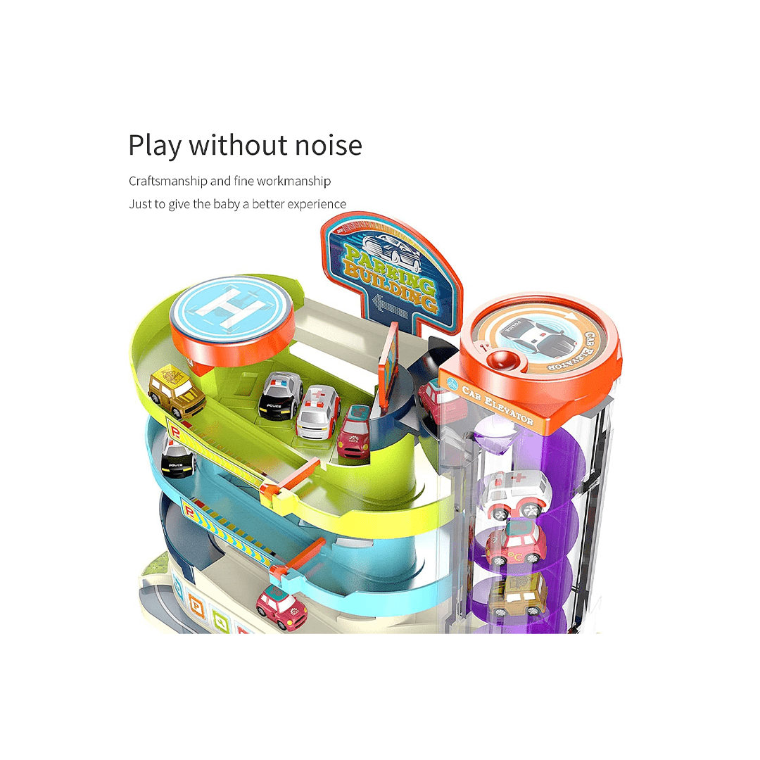Happy Hues Toys Happy Hues 3 Level Race Track Toy -Light & Music Electric Parking Building Lot - Automatic & Manual (3-7 Years)