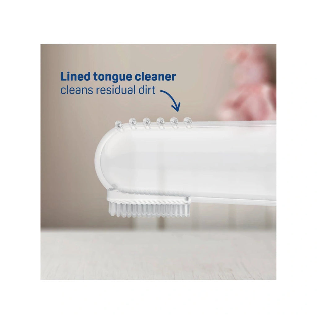 Silicone baby finger toothbrush for gums and tongue with case.