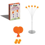 Kids table tennis practice set with stand, two paddles, and orange ball launcher