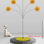 Round base stand with central rod and multiple arcing ball rebound paths