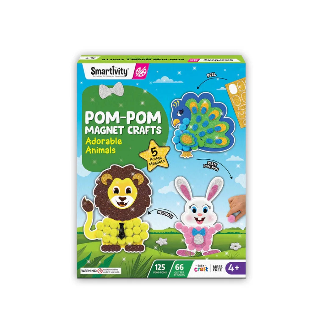Pom Pom Magnet Craft Kit for Kids Ages,Adorable Animals Themed,Art&Craft Activity Kit (5-10 Years)