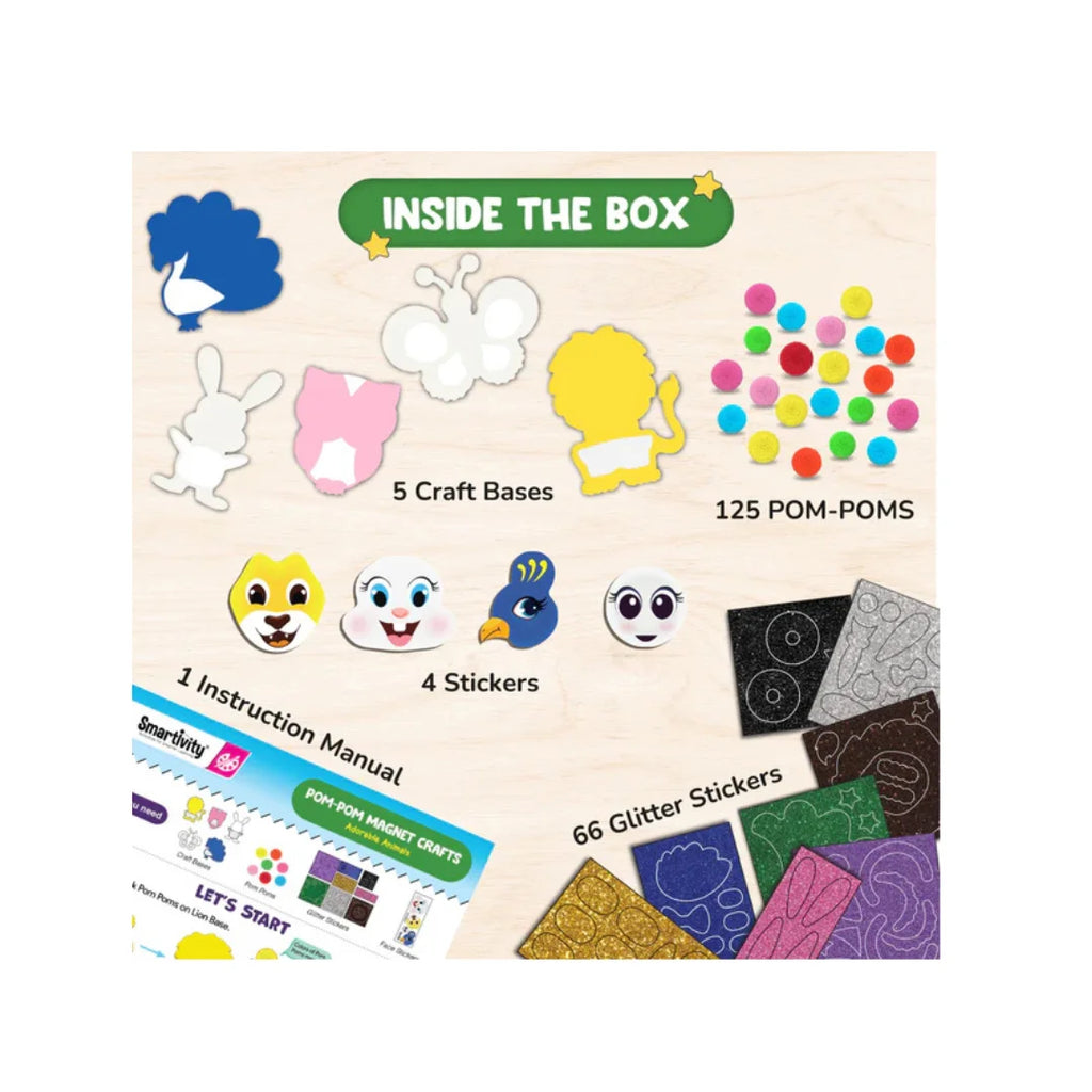 Pom Pom Magnet Craft Kit for Kids Ages,Adorable Animals Themed,Art&Craft Activity Kit (5-10 Years)