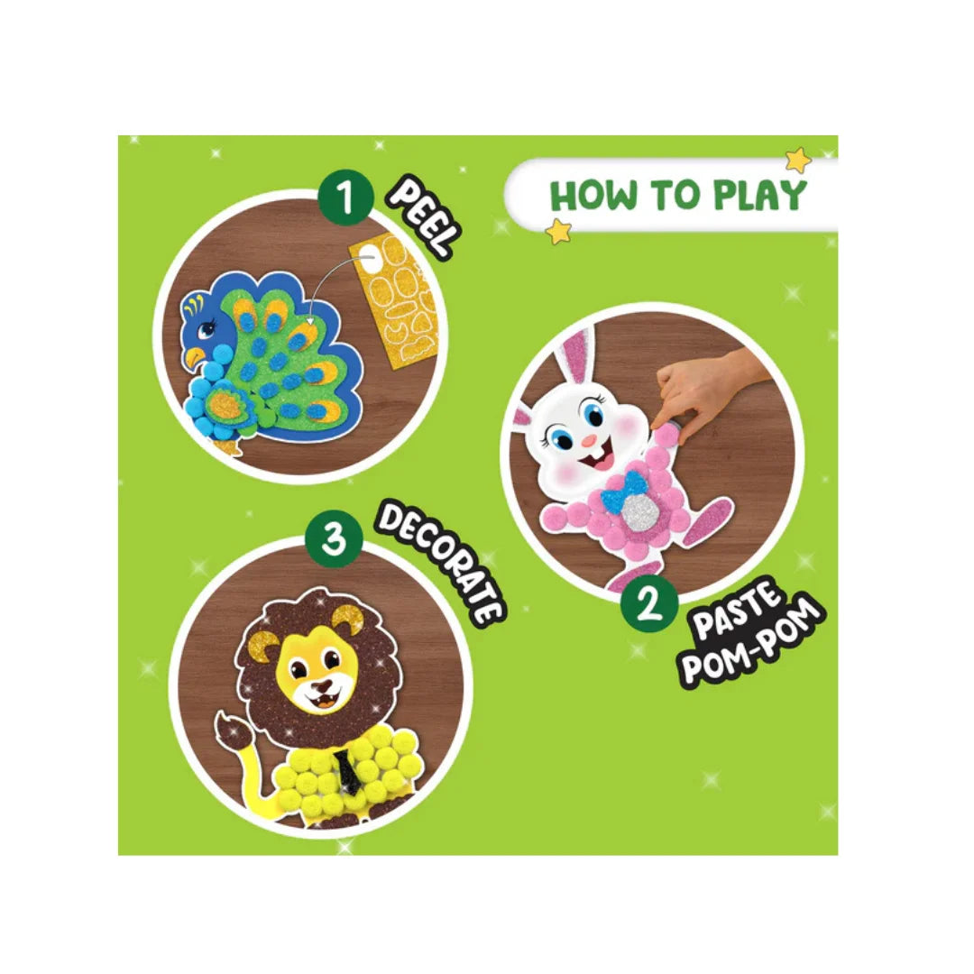 Pom Pom Magnet Craft Kit for Kids Ages,Adorable Animals Themed,Art&Craft Activity Kit (5-10 Years)