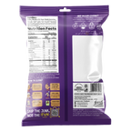 Back of purple potato stix snack bag with nutrition facts and barcode label