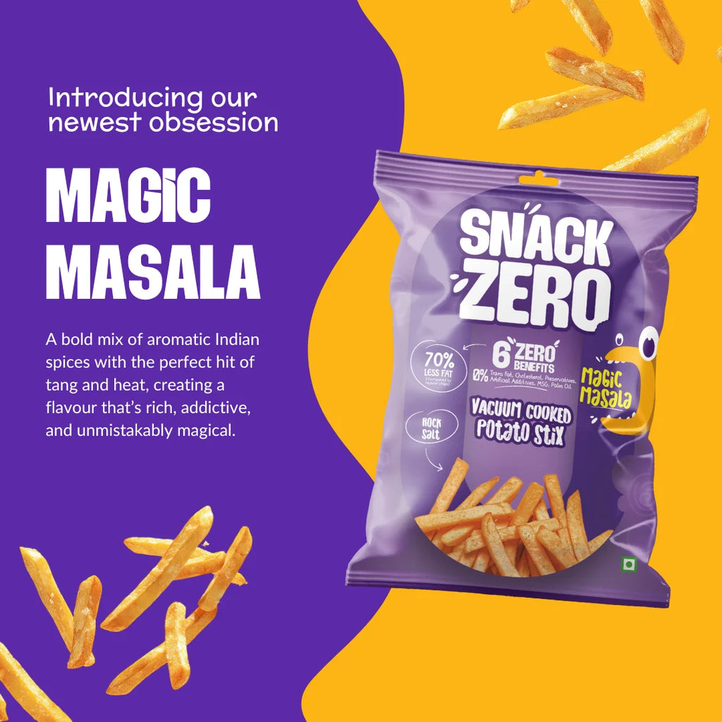 Magic Masala potato stix snack bag with visible fries inside