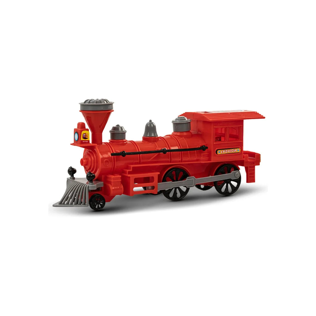 Pull back steam train toy with LED lights.