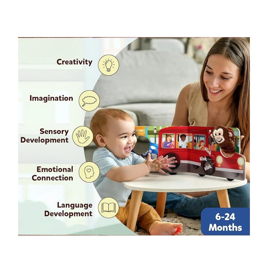 Puppet Book The Wheels on the Bus,12 Pages,Baby-Friendly Fabric/Material,To Improve Language Skills,Creativity,Sensory Play,Emotional Bonding 
