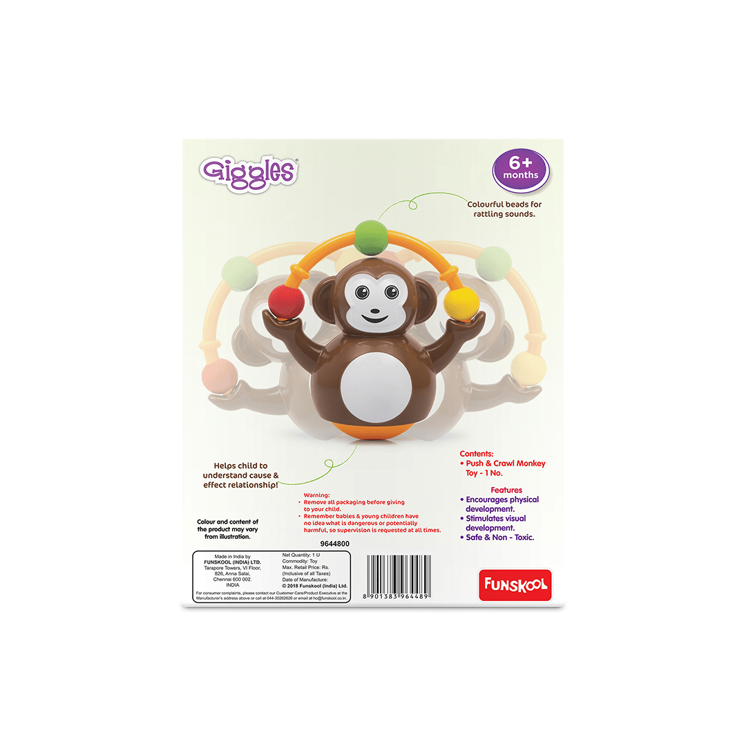 Funskool Toys Funskool Giggles Push & Crawl Monkey Toy - Brown (6 Months+)