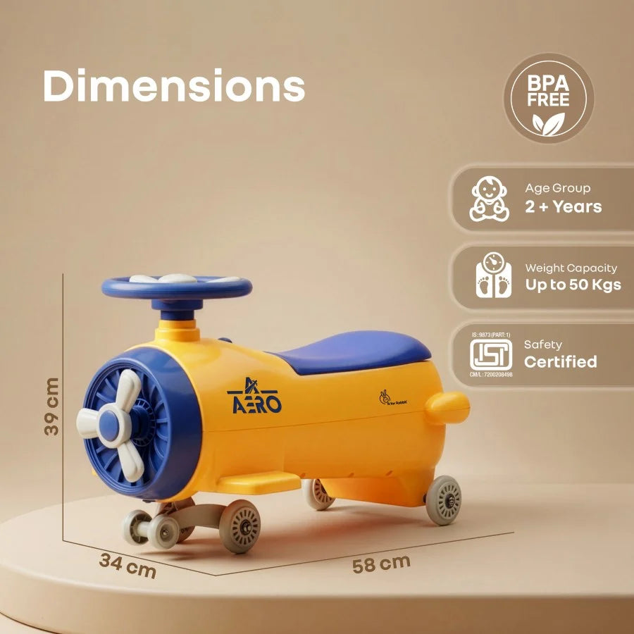 R for Rabbit Iya Iya Aero Ace 2-in-1 Swing Car Ride On for Kids with Toy Storage, Smooth Wheels & ABEC 7 Bearing