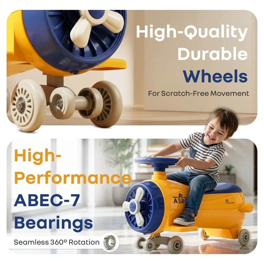 R for Rabbit Iya Iya Aero Ace 2-in-1 Swing Car Ride On for Kids with Toy Storage, Smooth Wheels & ABEC 7 Bearing