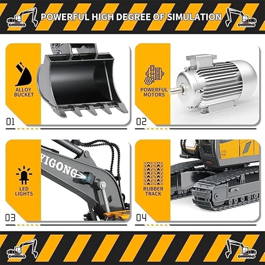 MM TOYS RC Excavator 11 Channel RC Excavator Truck Toys Metal Shovel, 1/20 Scale Remote Control Construction Vehicles Tractor, 2.4Ghz Boy Toy Gift for Kids and Adults