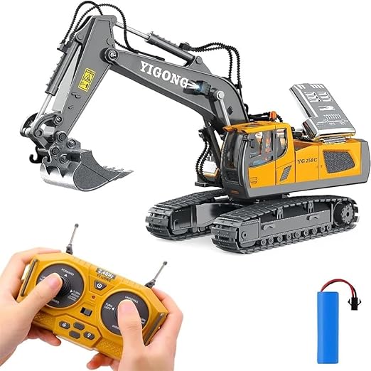 MM TOYS RC Excavator 11 Channel RC Excavator Truck Toys Metal Shovel, 1/20 Scale Remote Control Construction Vehicles Tractor, 2.4Ghz Boy Toy Gift for Kids and Adults