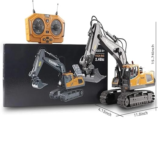 MM TOYS RC Excavator 11 Channel RC Excavator Truck Toys Metal Shovel, 1/20 Scale Remote Control Construction Vehicles Tractor, 2.4Ghz Boy Toy Gift for Kids and Adults