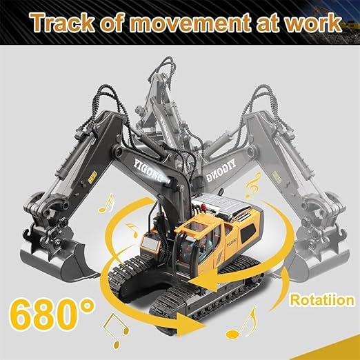 MM TOYS RC Excavator 11 Channel RC Excavator Truck Toys Metal Shovel, 1/20 Scale Remote Control Construction Vehicles Tractor, 2.4Ghz Boy Toy Gift for Kids and Adults