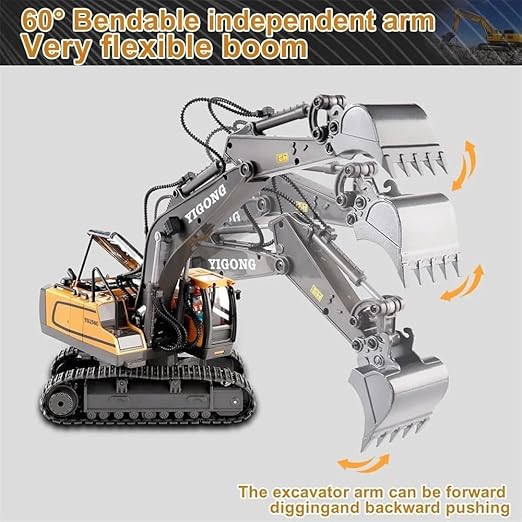 MM TOYS RC Excavator 11 Channel RC Excavator Truck Toys Metal Shovel, 1/20 Scale Remote Control Construction Vehicles Tractor, 2.4Ghz Boy Toy Gift for Kids and Adults