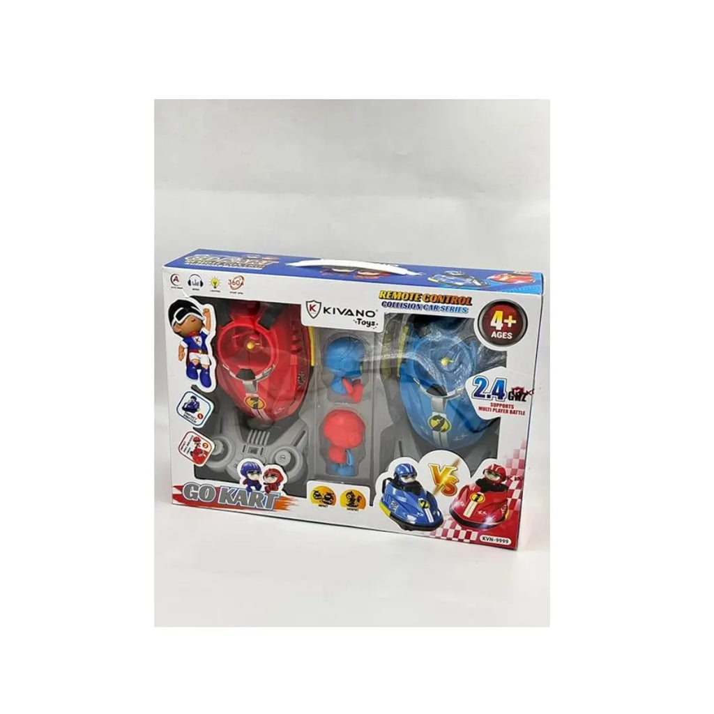 RC bumper cars with jump-out drivers, lights, sounds, and 360° spinning action.
