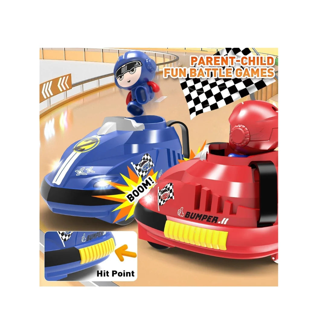 RC bumper cars with jump-out drivers, lights, sounds, and 360° spinning action.
