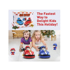 RC bumper cars with jump-out drivers, lights, sounds, and 360° spinning action.
