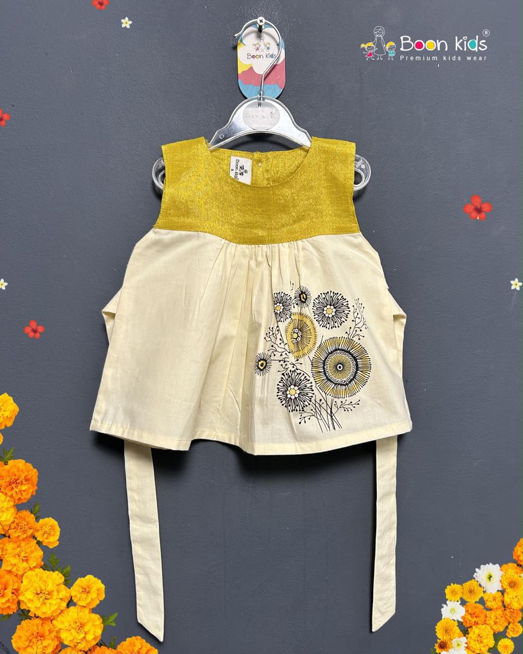 Boon Kids Baby Girls Yellow Gold & Gold Floral Print Party Dress