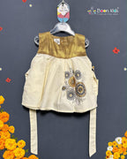 Boon Kids Baby Girls Yellow Gold & Gold Floral Print Party Dress