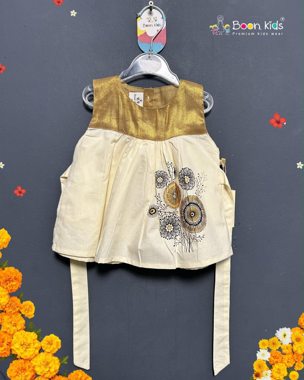 Boon Kids Baby Girls Yellow Gold & Gold Floral Print Party Dress