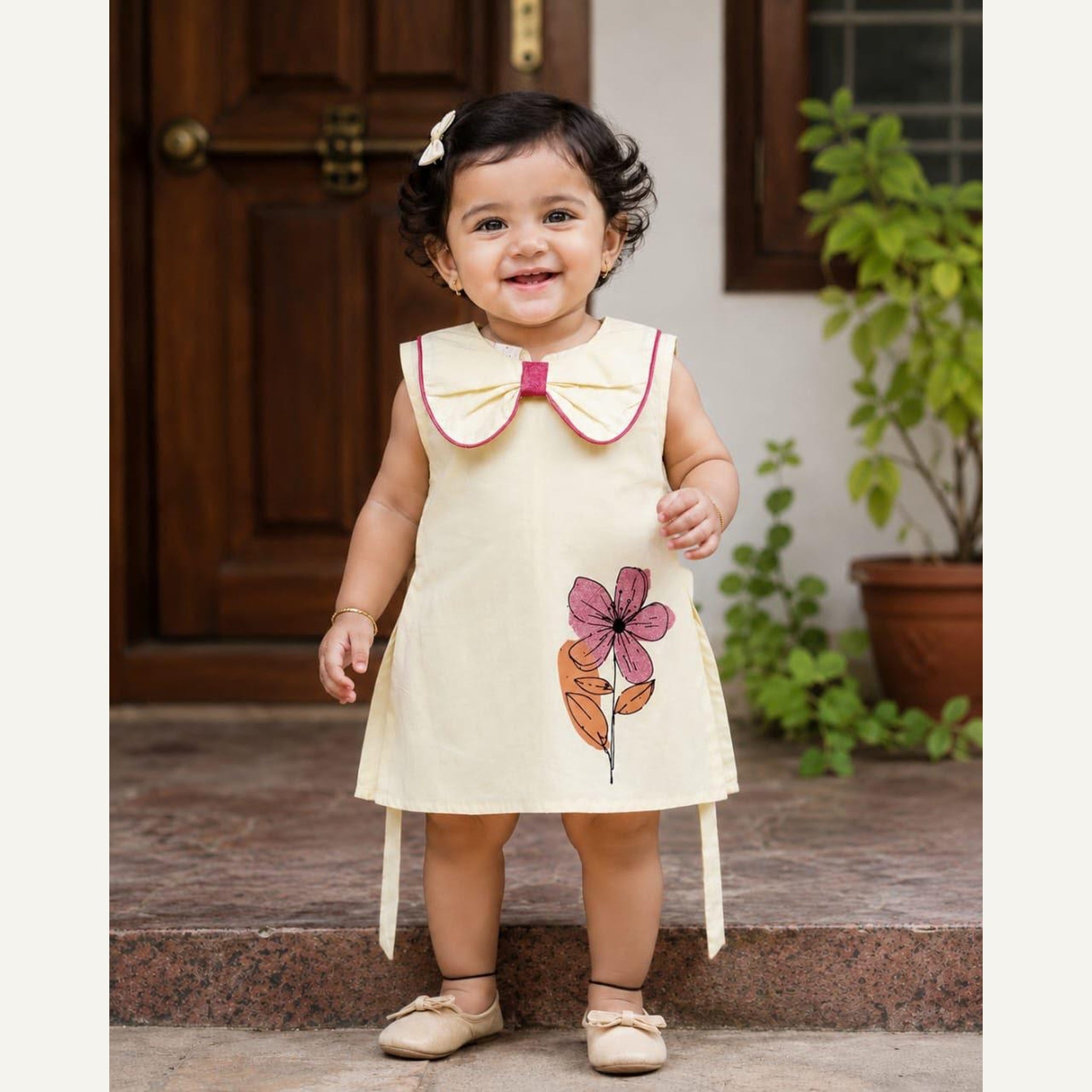 Boon Kids Girls Floral Print Bow Collar A-Line Dress (1-5 Years)