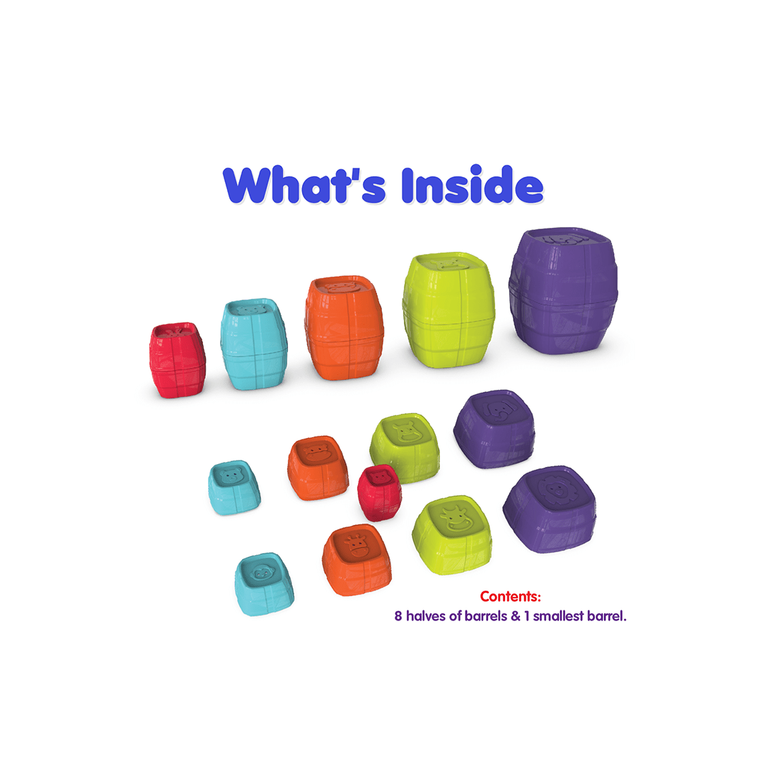 Funskool Toys Funskool Giggles - Safari Stack N Nest Barrels, Multi-colour Stacking Barrels with Animal Faces, Helps to Sort, Stack and Nest, 12 months & above, Infant and Pre School Toys