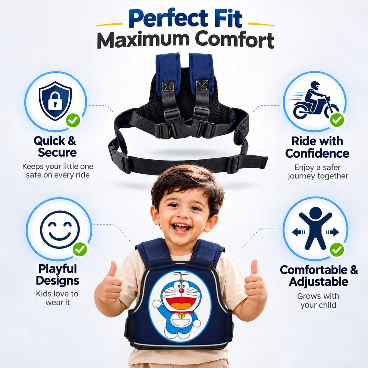 Adjustable Kids Safety Belt for Two-Wheeler Rides Safety Belt, 2-5 Years (Color as Per Availability)
