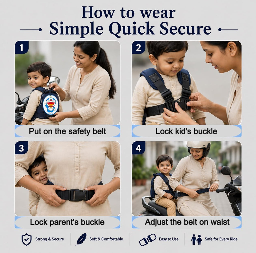Adjustable Kids Safety Belt for Two-Wheeler Rides Safety Belt, 2-5 Years (Color as Per Availability)